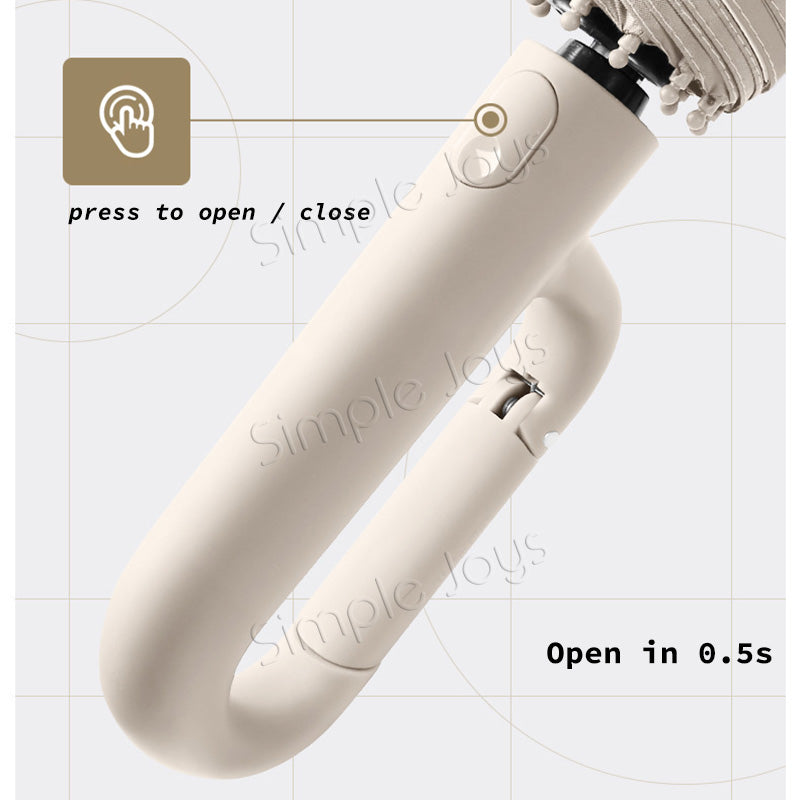 Automatic Big Umbrella With Fun Ring Hook Handle Windproof UV Block Clip & Go Travel Umbrella