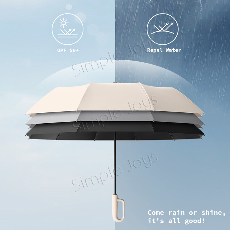 Automatic Big Umbrella With Fun Ring Hook Handle Windproof UV Block Clip & Go Travel Umbrella