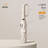 Automatic Big Umbrella With Fun Ring Hook Handle Windproof UV Block Clip & Go Travel Umbrella