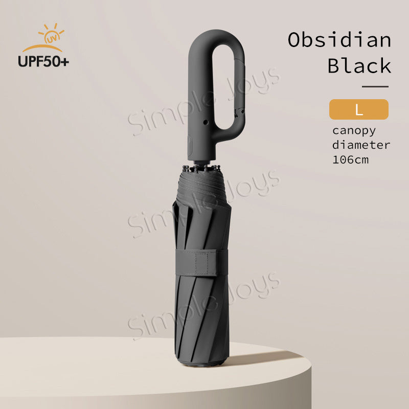 Automatic Big Umbrella With Fun Ring Hook Handle Windproof UV Block Clip & Go Travel Umbrella