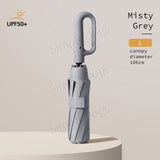 Automatic Big Umbrella With Fun Ring Hook Handle Windproof UV Block Clip & Go Travel Umbrella