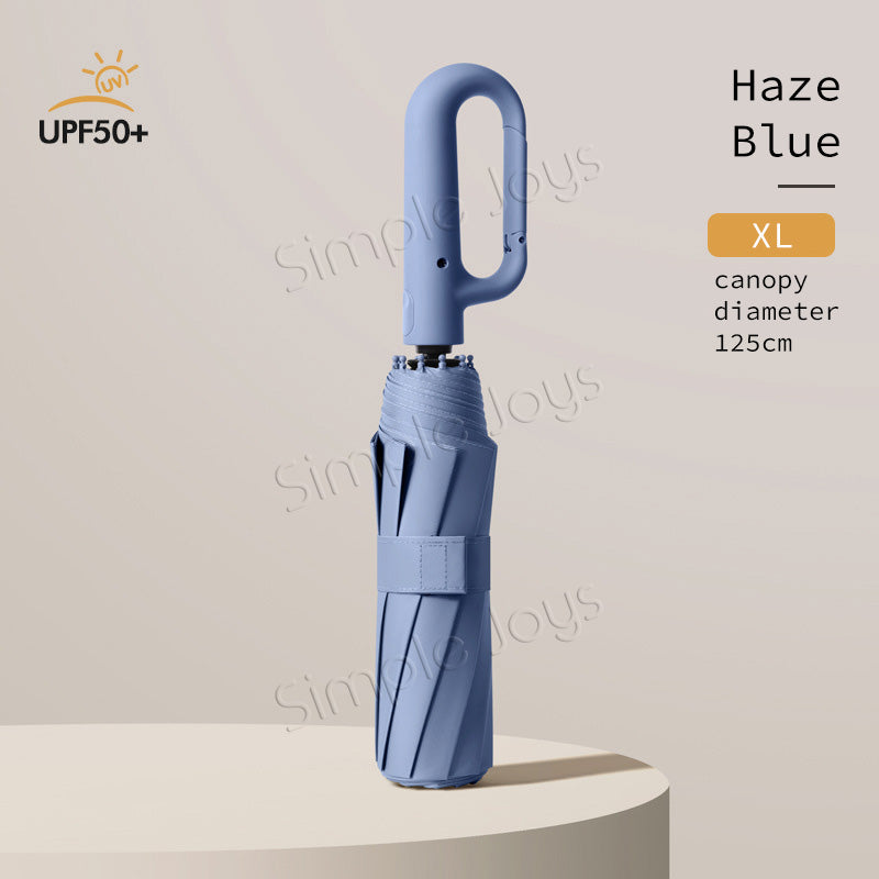 Automatic Big Umbrella With Fun Ring Hook Handle Windproof UV Block Clip & Go Travel Umbrella
