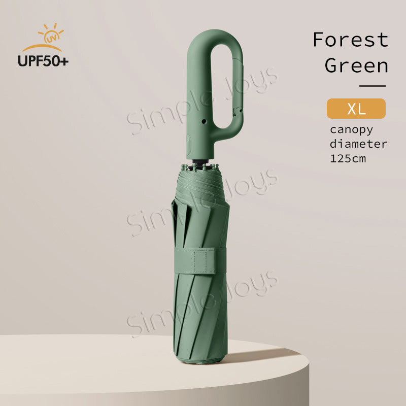 Automatic Big Umbrella With Fun Ring Hook Handle Windproof UV Block Clip & Go Travel Umbrella