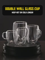 (Bundle of 3) Double Wall Drinking Glass Mug Insulated Coffee Cup With Handle