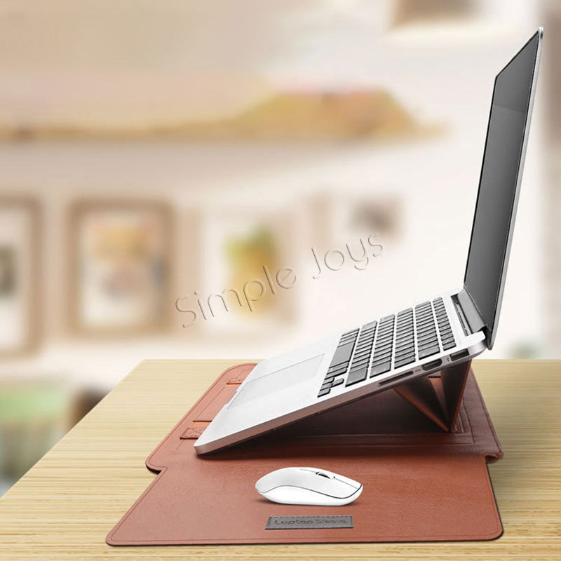 Laptop Sleeve Bag Foldable Stand PU Leather Case with Mouse Pad