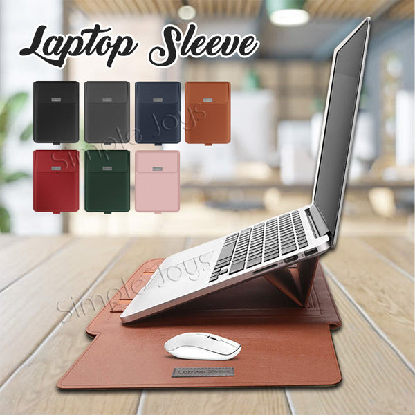 Laptop Sleeve Bag Foldable Stand PU Leather Case with Mouse Pad