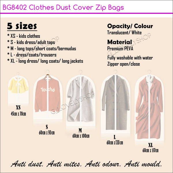 [BUNDLE OF 5] Kids/ Adult Clothes Dust Cover Zipper Bag Anti Dust Anti Mould Anti Odour