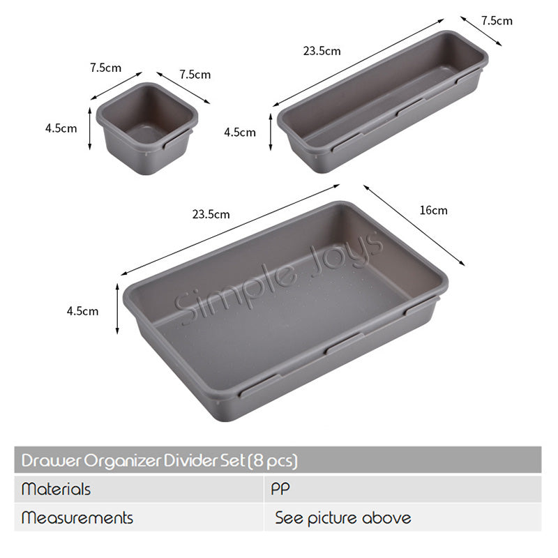 8-Piece Drawer Organizer Divider Storage Box For Stationery Jewelry Comestic Utensil