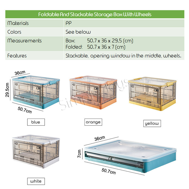 Foldable Storage Box Multipurpose Collapsible Stackable Bins With Wheels