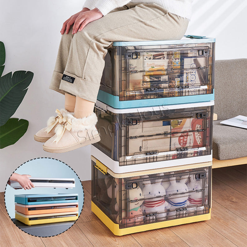 Foldable Storage Box Multipurpose Collapsible Stackable Bins With Wheels