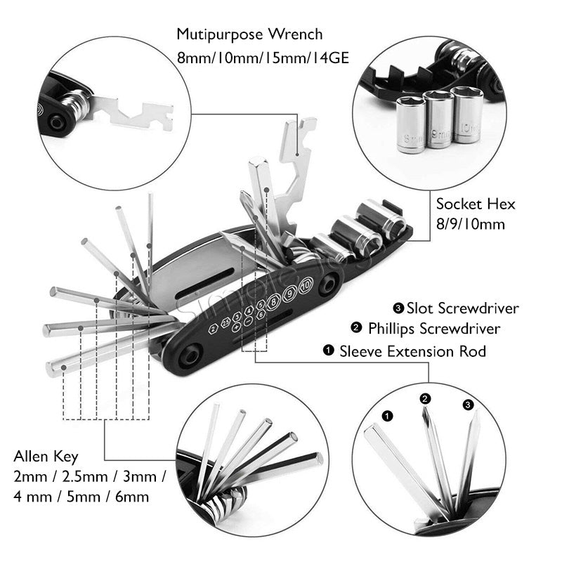 16-in-1 Bicycle Tool Kit Set For Repair Multi-function Bike Cycling Multitool