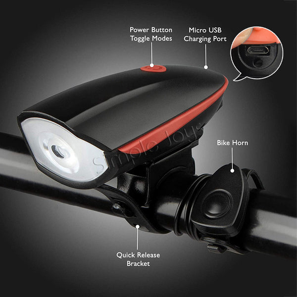 Bicycle Light Front With Horn Rechargeable By USB