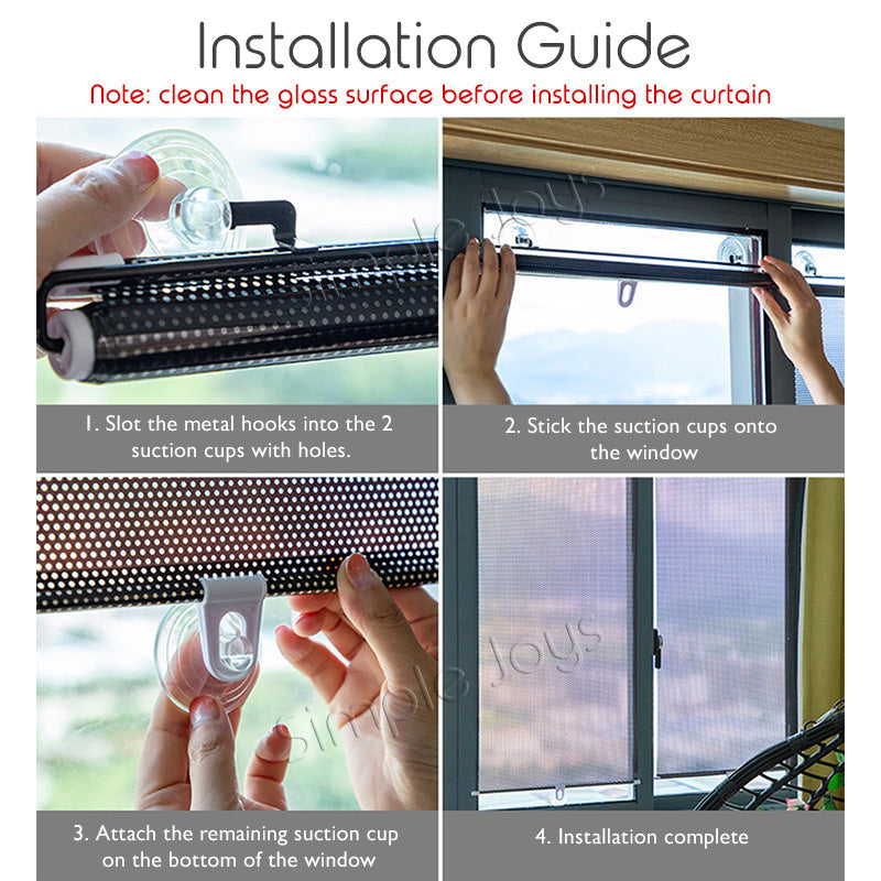 Sunshade Blackout Roller Blind Curtain With Suction Cups For Windows Or Car Windscreen