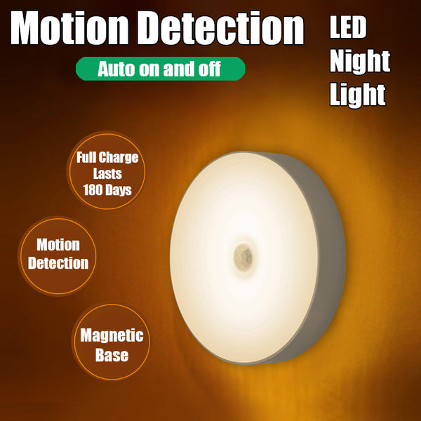 Motion Sensor Detection LED Light Night Lamp with on/off switch - Magnetic Base - USB Rechargeable