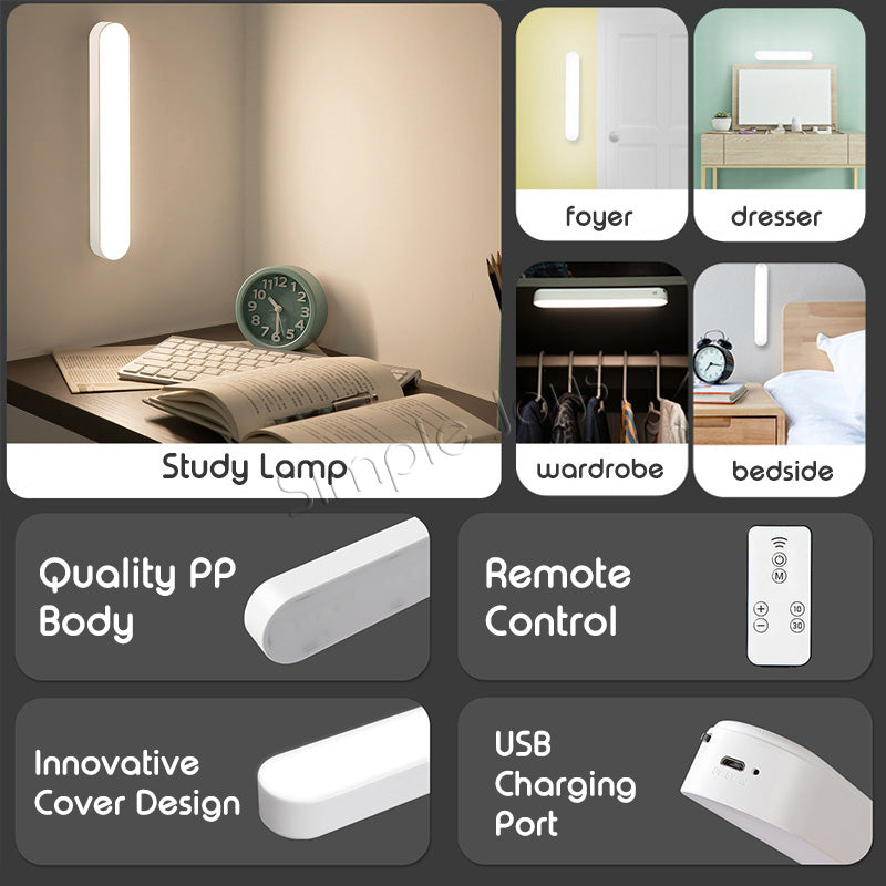 Remote Control Dimmable LED Study Lamp Night Light With Magnetic Base