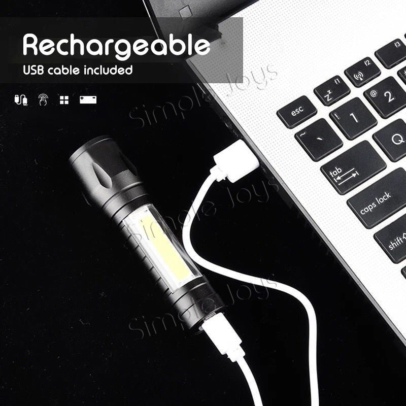 LED COB Torchlight Torch Light Portable Rechargeable Flashlight