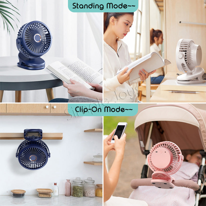 Portable 10000mAh Clip-on Fan For Desk Or Stroller USB Rechargeable Battery Operated With Hook