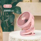 Portable 10000mAh Clip-on Fan For Desk Or Stroller USB Rechargeable Battery Operated With Hook