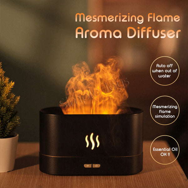 Aroma Diffuser Humidifier With Mesmerizing Flame Simulator Compatible With Essential Oil For Aromatherapy