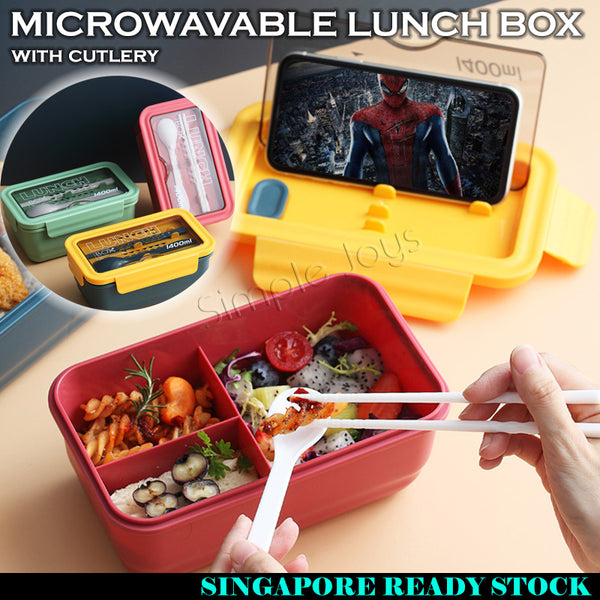 Bento Style Portable Lunch Box Food Container BPA Free With Cutlery And Phone Stand