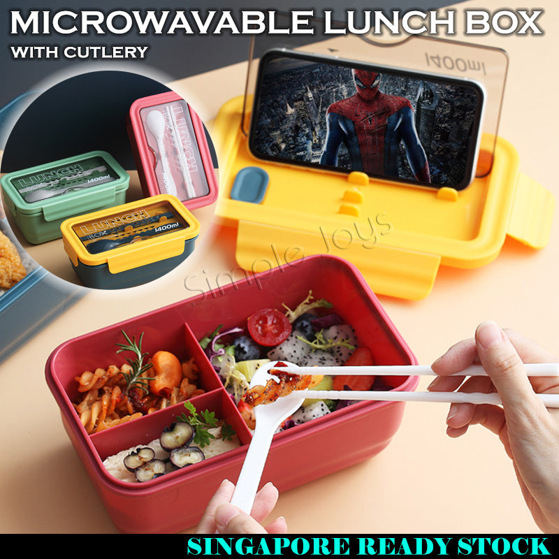 Bento Style Portable Lunch Box Food Container BPA Free With Cutlery And Phone Stand