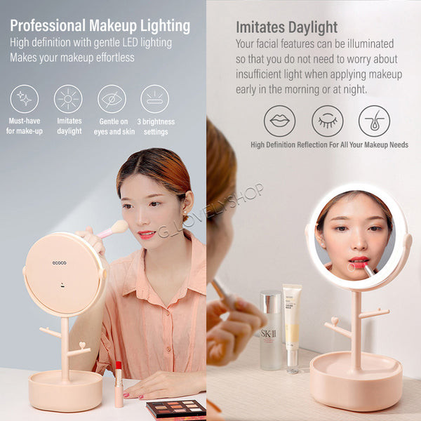 Rechargeable LED Makeup Mirror Light Cosmetic Vanity Make-up Mirror With Adjustable Brightness And Storage Box