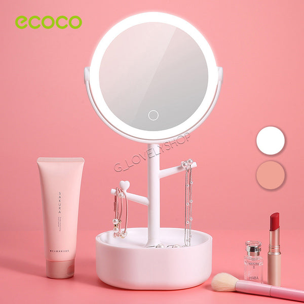 Rechargeable LED Makeup Mirror Light Cosmetic Vanity Make-up Mirror With Adjustable Brightness And Storage Box