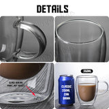 (Bundle of 3) Double Wall Drinking Glass Mug Insulated Coffee Cup With Handle