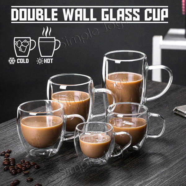 Double Wall Drinking Glass Mug Insulated Coffee Cup With Handle