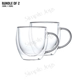 (Bundle of 3) Double Wall Drinking Glass Mug Insulated Coffee Cup With Handle