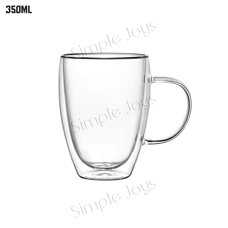 (Bundle of 3) Double Wall Drinking Glass Mug Insulated Coffee Cup With Handle