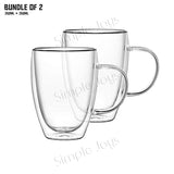 (Bundle of 3) Double Wall Drinking Glass Mug Insulated Coffee Cup With Handle