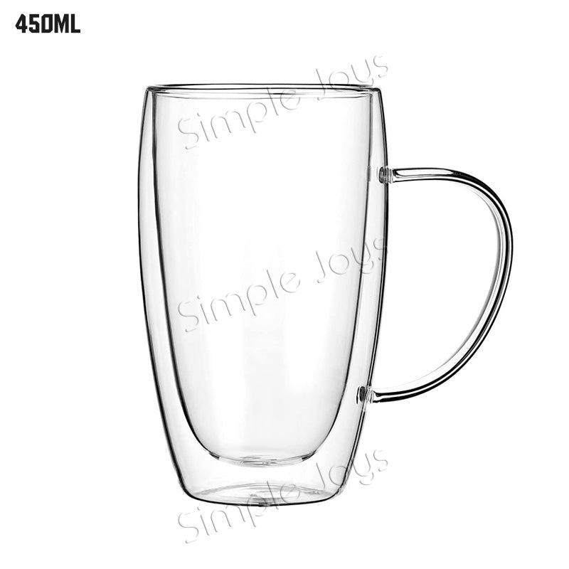 (Bundle of 3) Double Wall Drinking Glass Mug Insulated Coffee Cup With Handle