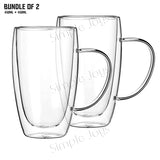 (Bundle of 3) Double Wall Drinking Glass Mug Insulated Coffee Cup With Handle