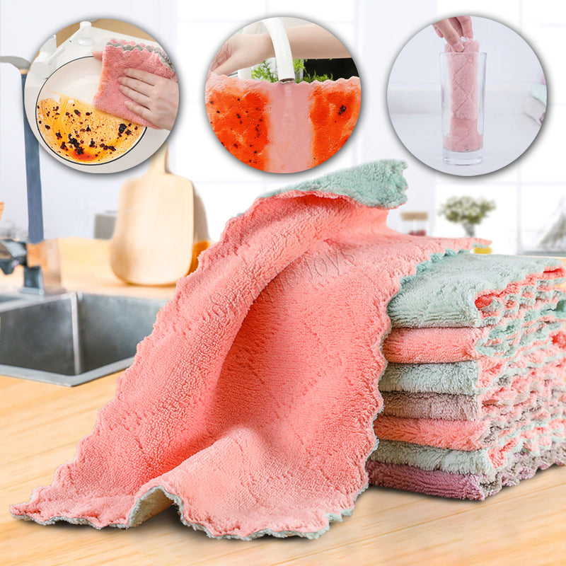 Pack of 10 Kitchen Hand Towel Dish Cleaning Coral Fleece Microfiber Cl –  Simple Joys