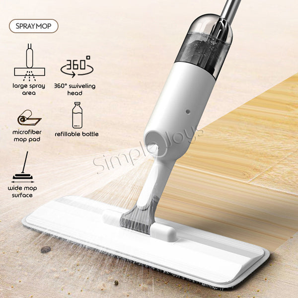 Spray Mop With Large Pad For Wet Dry Floor 360 Degree Swivel