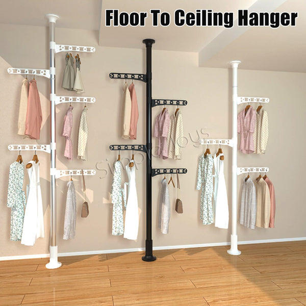 Adjustable Clothes Drying Rack Floor To Ceiling Tension Pole Hanger Stand