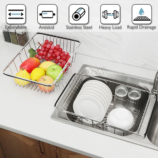 Dish Drying Rack Expandable Over the Sink Or On Counter Drainer Basket