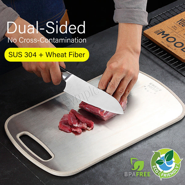 Dual-Sided Chopping Board Cutting Board Stainless Steel And Natural Wheat Fiber For Kitchen