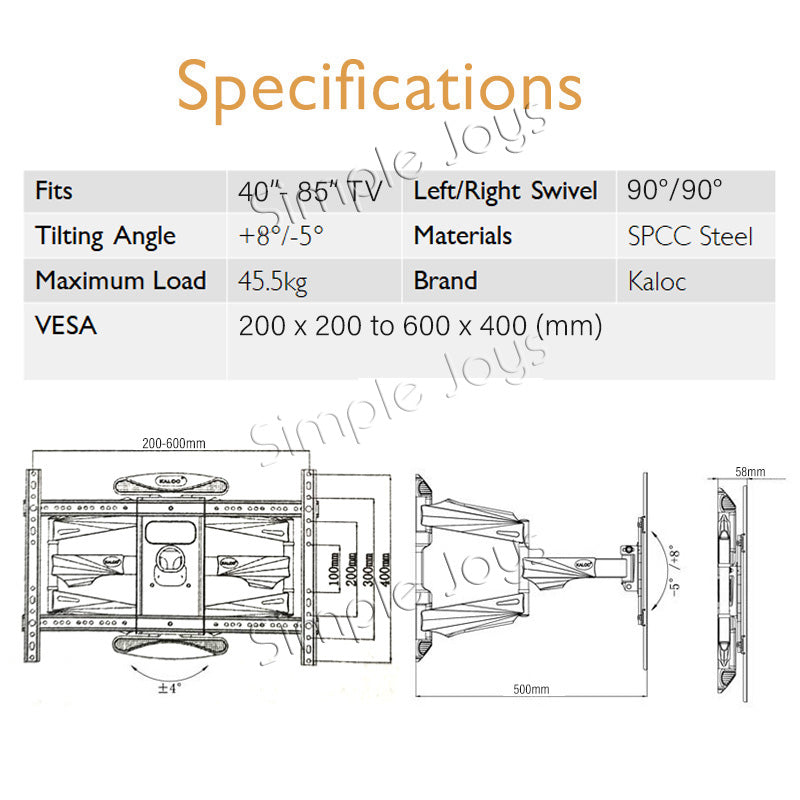 Full Motion Swivel TV Wall Mount Bracket For 40-85 Inch