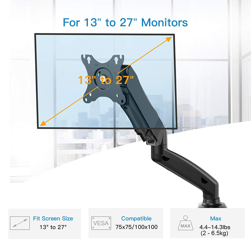 Single LCD Monitor Mount Stand - Articulating Gas Spring Monitor Arm - Adjustable Desk Mount 360 Rotation