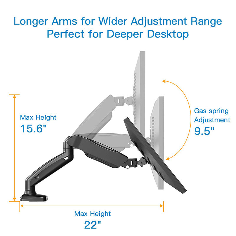 Single LCD Monitor Mount Stand - Articulating Gas Spring Monitor Arm - Adjustable Desk Mount 360 Rotation