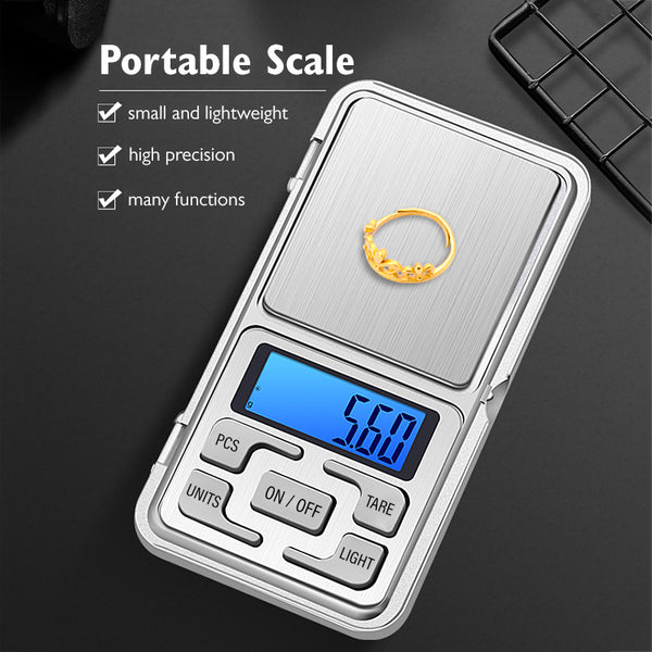 Digital Pocket Weighing Scale Mini for Jewelry Kitchen Baking Weight Up to 0.01g Stainless Steel Backlit Display