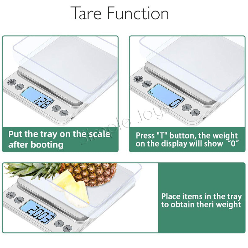 Digital Kitchen Multifunction Food Weighing Scale for Bake Jewelry Weight, Up to 0.01g Stainless Steel Backlit Display