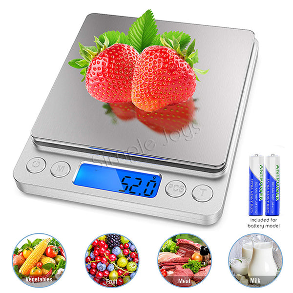 Digital Kitchen Multifunction Food Weighing Scale for Bake Jewelry Weight, Up to 0.01g Stainless Steel Backlit Display