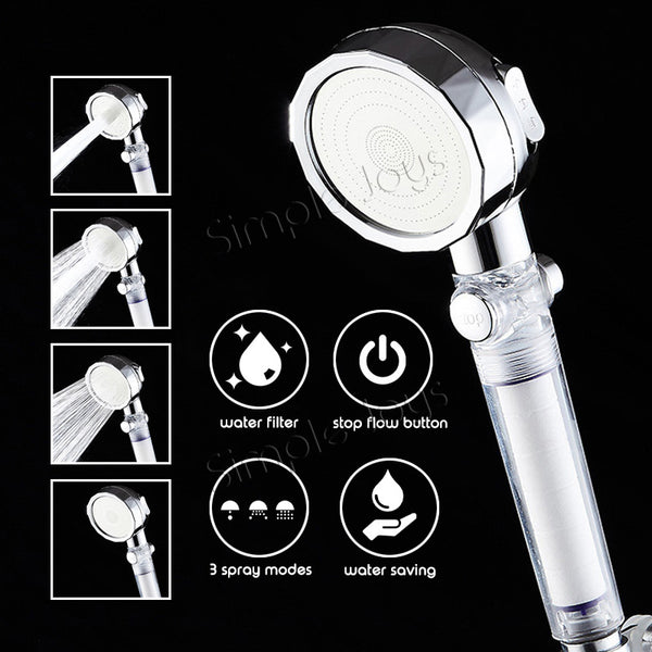 3-Mode Showerhead With Filter Hand Held Water Saving Shower Head Stop Flow Button