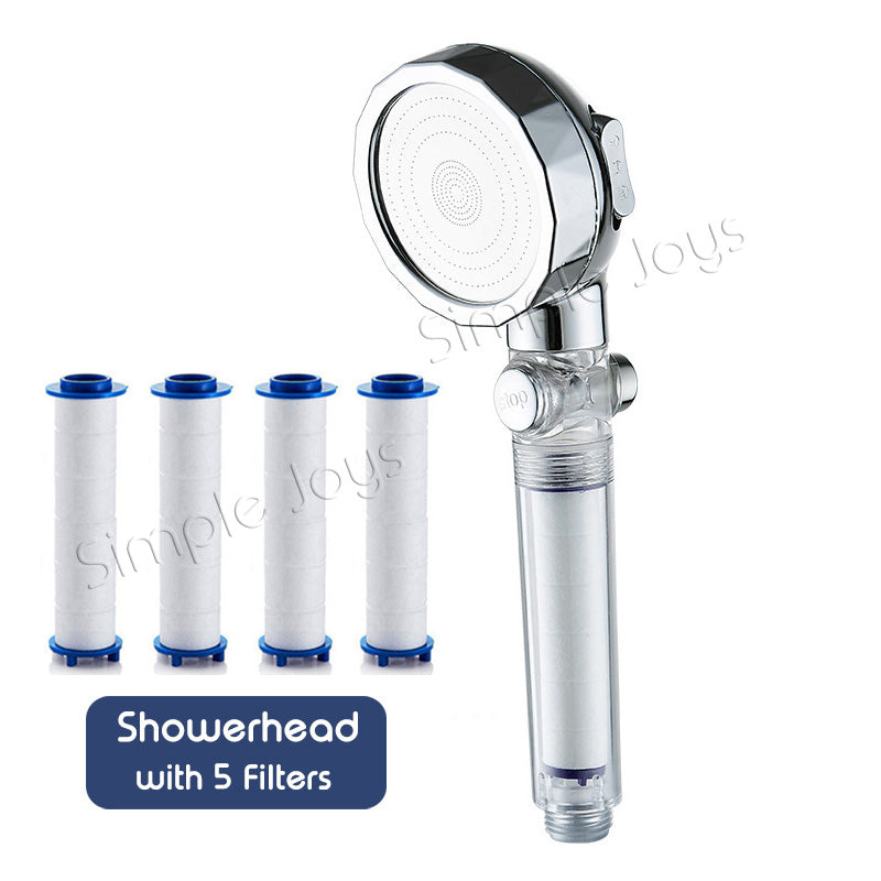 3-Mode Showerhead With Filter Hand Held Water Saving Shower Head Stop Flow Button