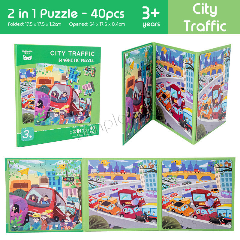 2-in-1 Magnetic Jigsaw Puzzle For Kids 40pcs Child Safe Design