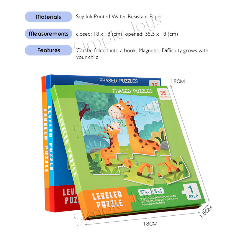 3-in-1 Magnetic Jigsaw Puzzle For Kids Child Safe Book Design With Increasing Difficulty