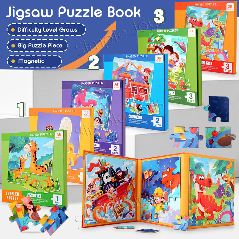 3-in-1 Magnetic Jigsaw Puzzle For Kids Child Safe Book Design With Increasing Difficulty